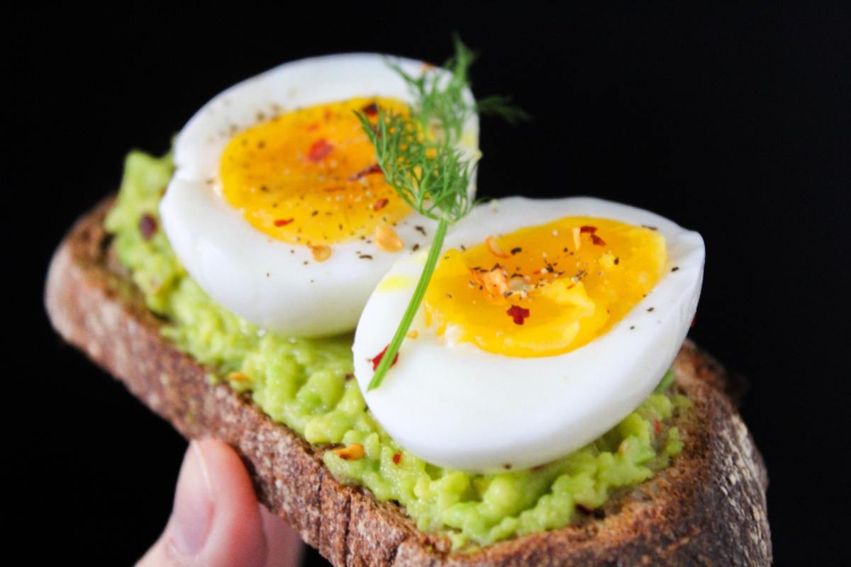 Eggs and avocado on whole grain toast
