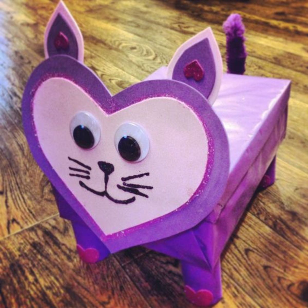 Valentine card box, kitty style! Cat shaped Valentine box.