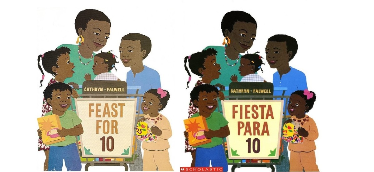 Feast for 10 by Cathryn Falwell is available as a board book and in a Spanish language format.