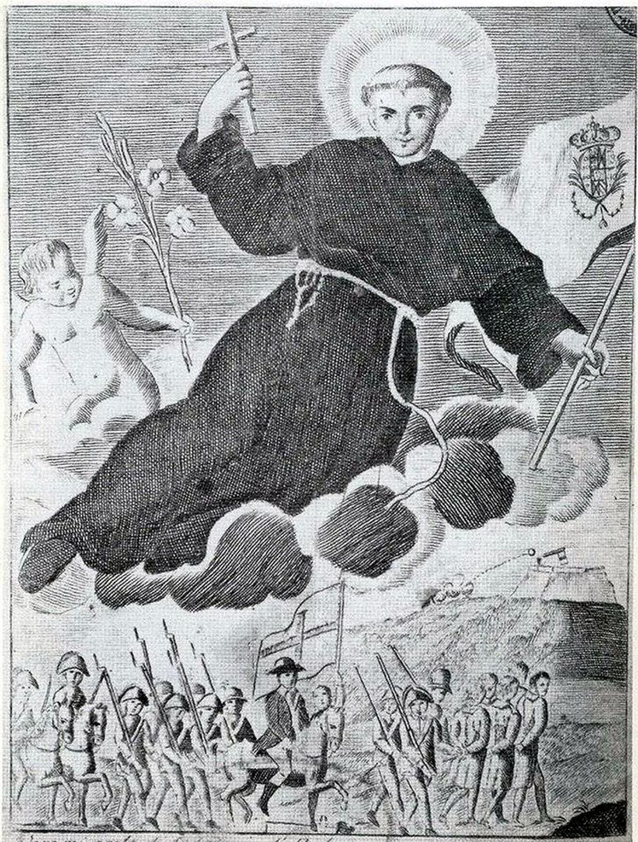 Saint Anthony gives holy protection to the Sanfedisti under the leadership of Cardinal Ruffo