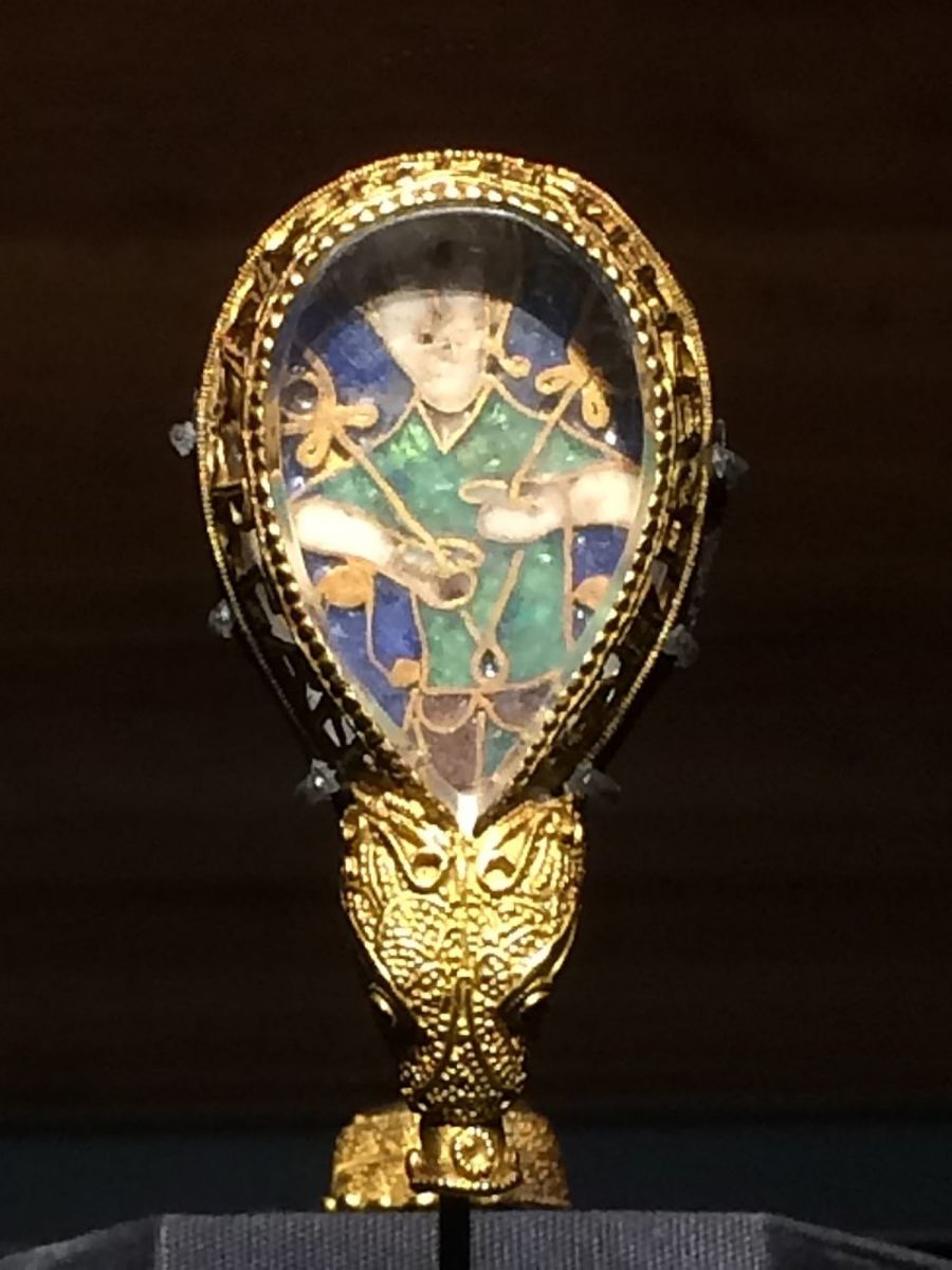The Alfred Jewel was commissioned by Alfred the Great as a reading pointer. Today it is on display at the Ashmolean Museum in Oxford