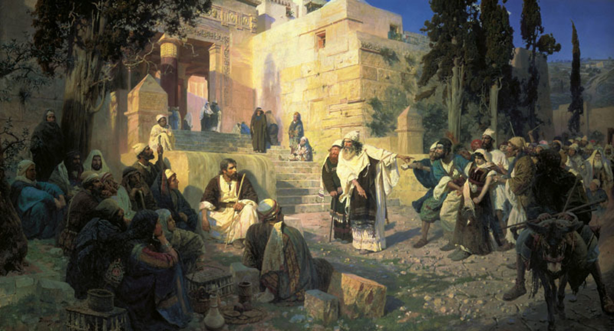 "Let him who is without sin be the first to cast a stone at her." Painting by Vasily Polenov (1844-1927)