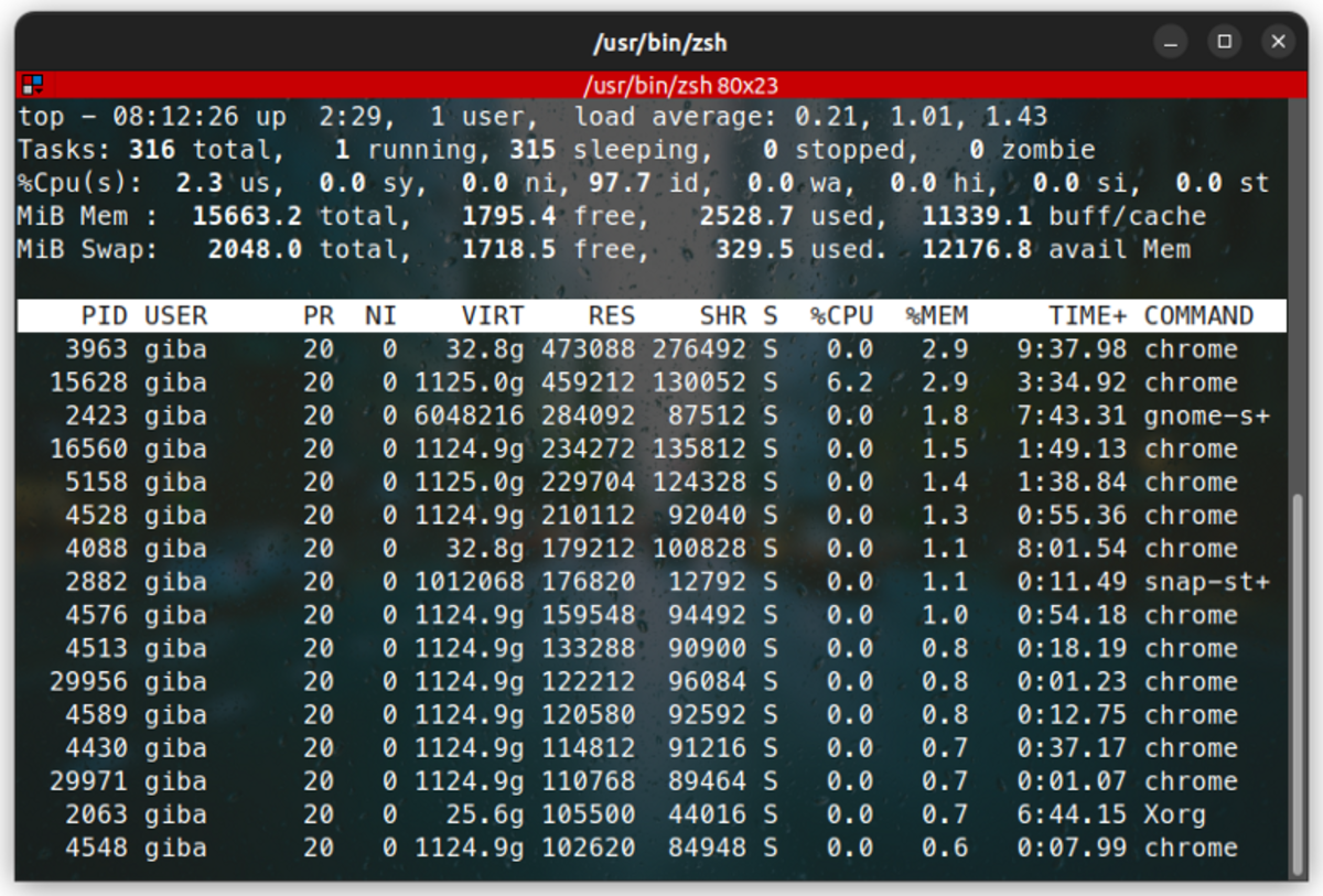 " top -o '%MEM' " which shows the memory usage of applications in descending order.