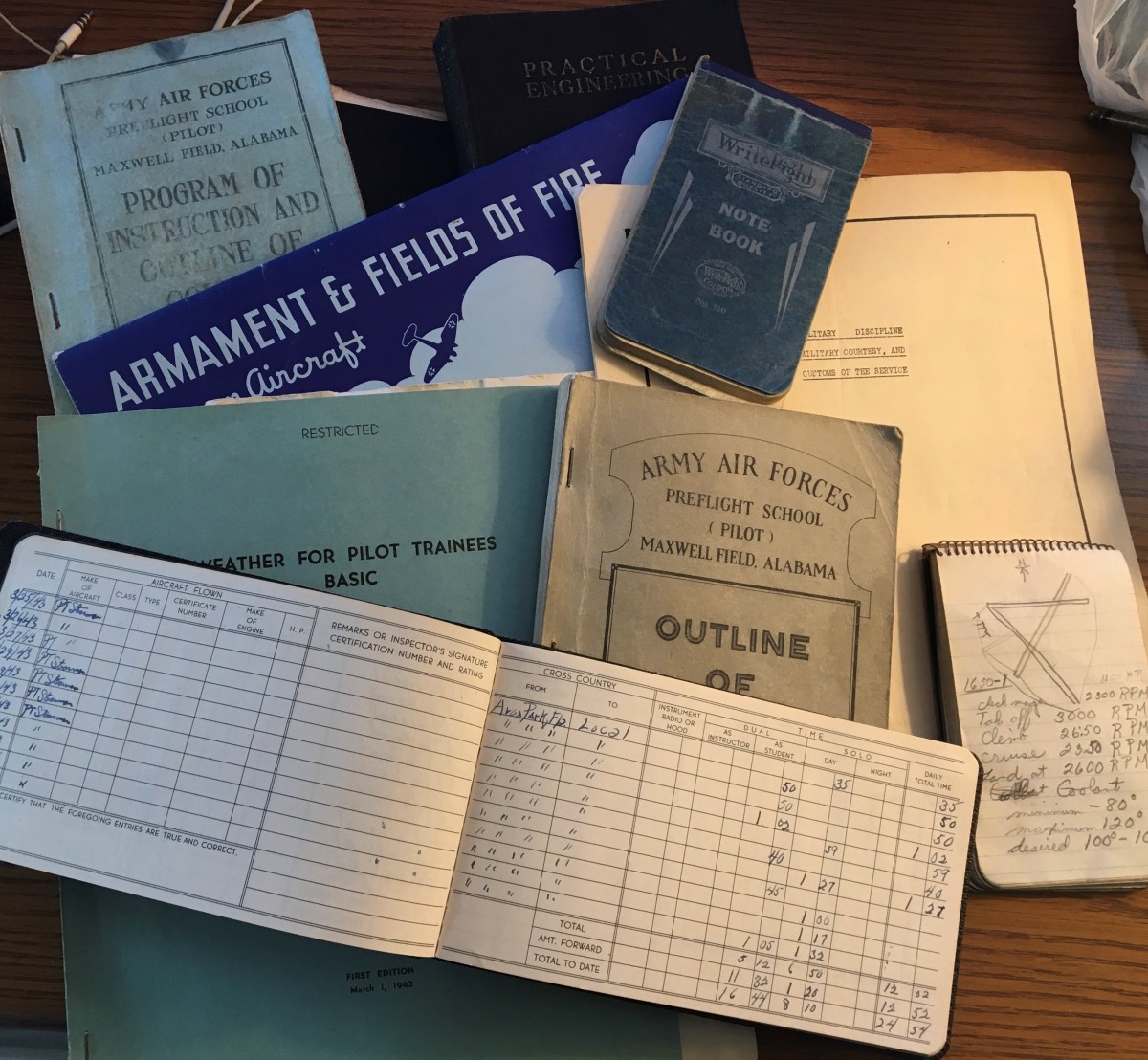 Flight log and assorted training books