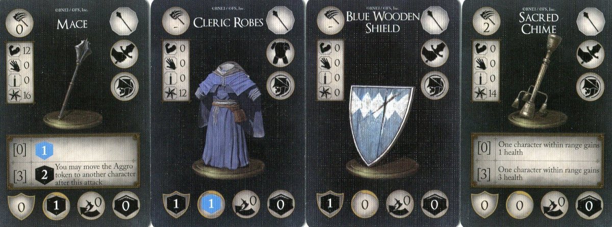 The Cleric's starting equipment cards.