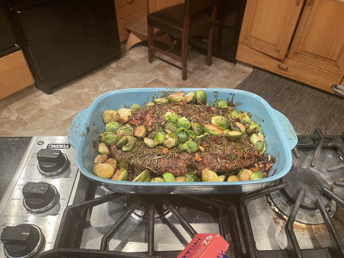 Fig Rubbed Spiced Pork Tenderloin With Walnuts and Brussels Sprouts Recipe