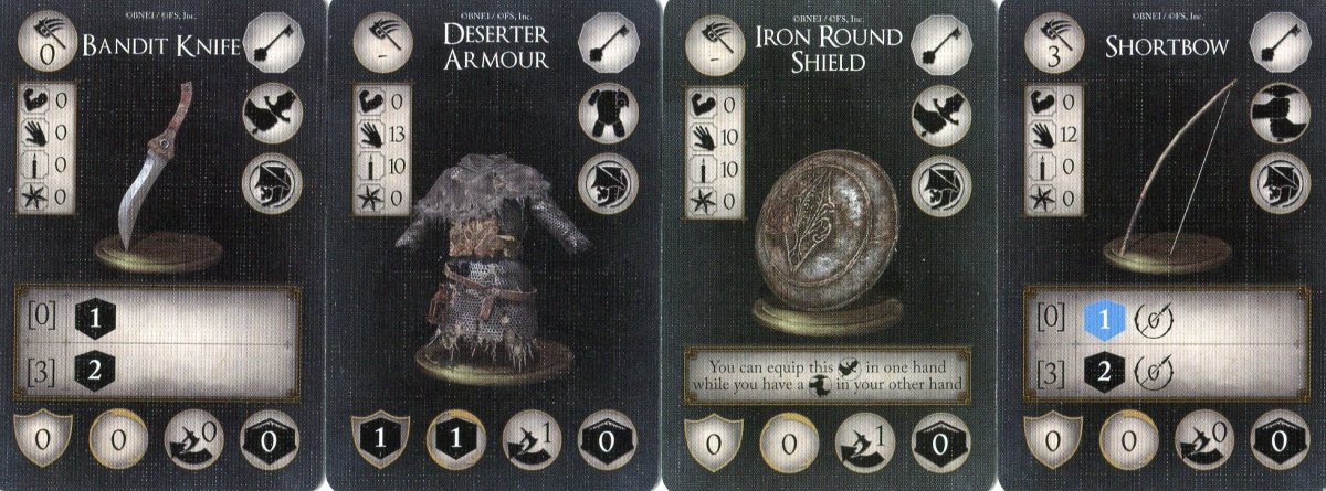 The Thief's starting equipment cards.