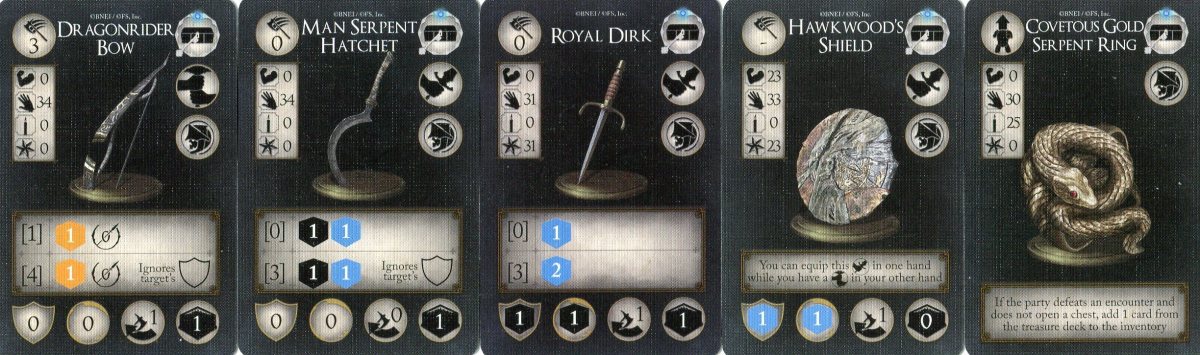 The Thief's transposed equipment cards.