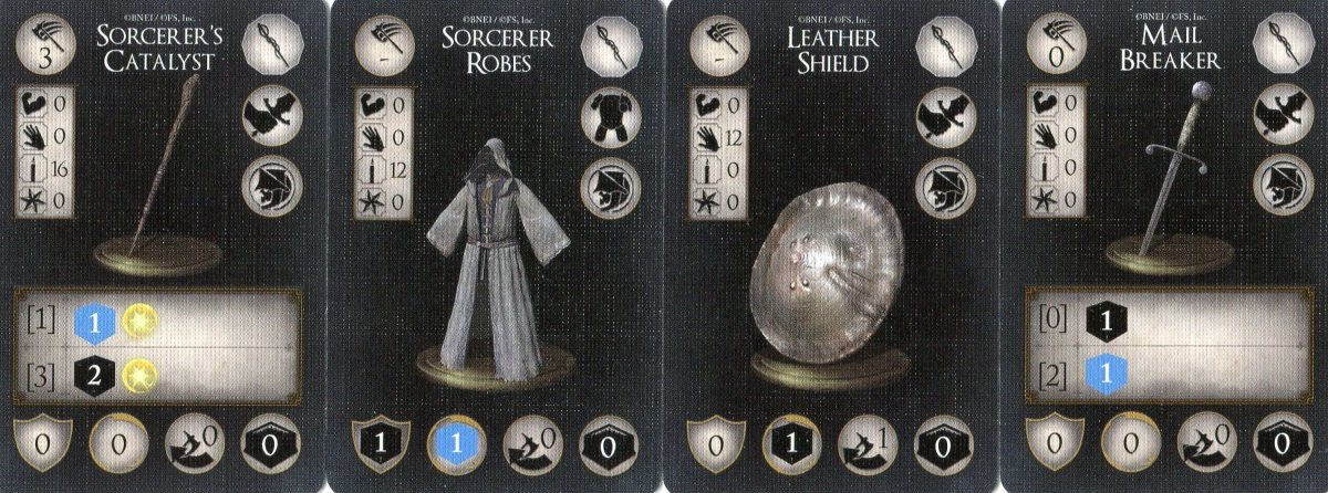 The Sorcerer's starting equipment cards.