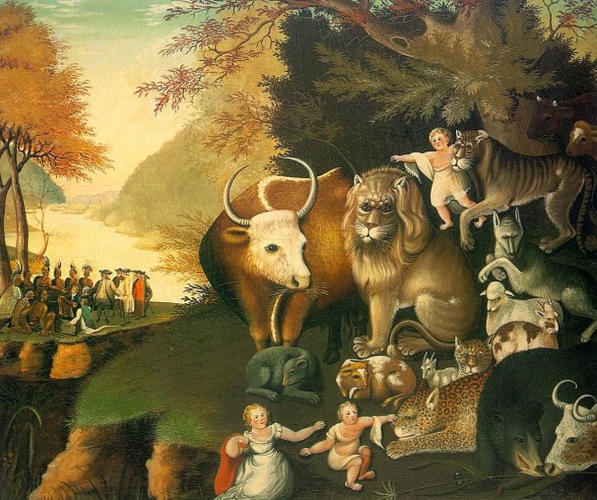 Edward Hicks was perhaps America's most famous colonial folk artist. He painted the Peaceable Kingdom series depicting children and animals living side by side in harmony and peace.