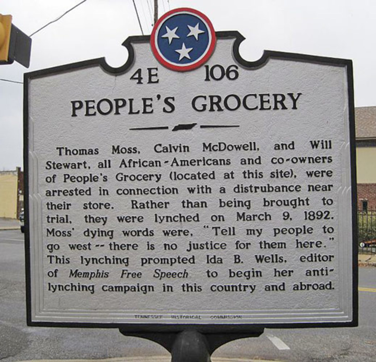 People's Grocery Historical Marker.  The original building has been demolished.