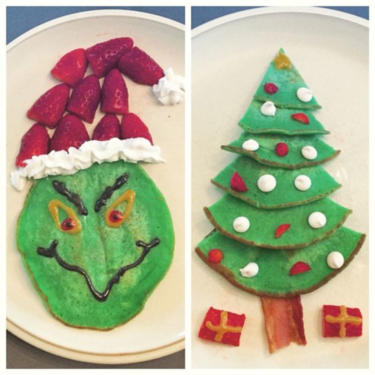 Grinch and Christmas tree pancakes 