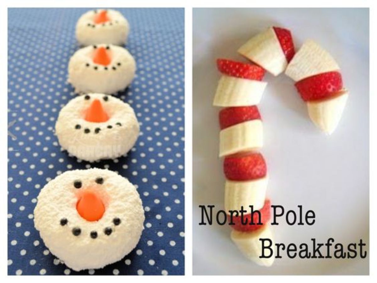 North Pole Breakfast menu: Snowman Donuts + Strawberry Banana Candy Canes