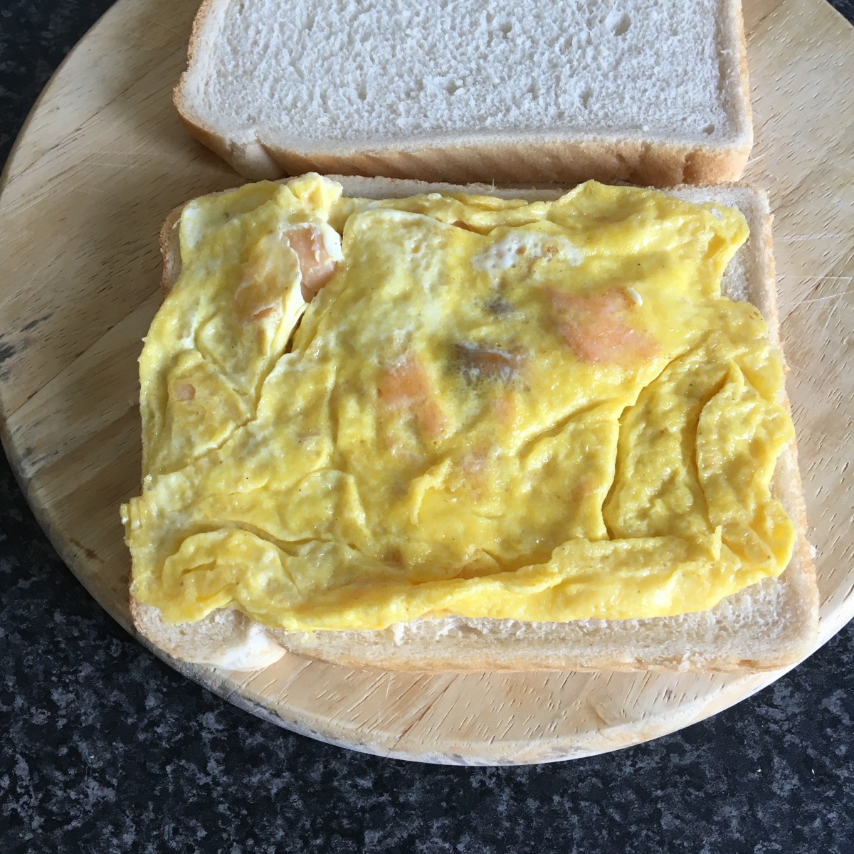 Smoked trout mini duck egg omelette sandwich
