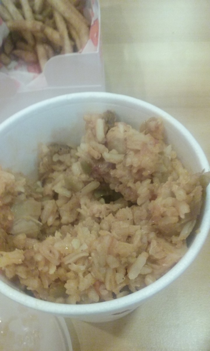 Delicious jambalaya rice, served at Popeye's Louisiana Chicken fast food restaurant.
