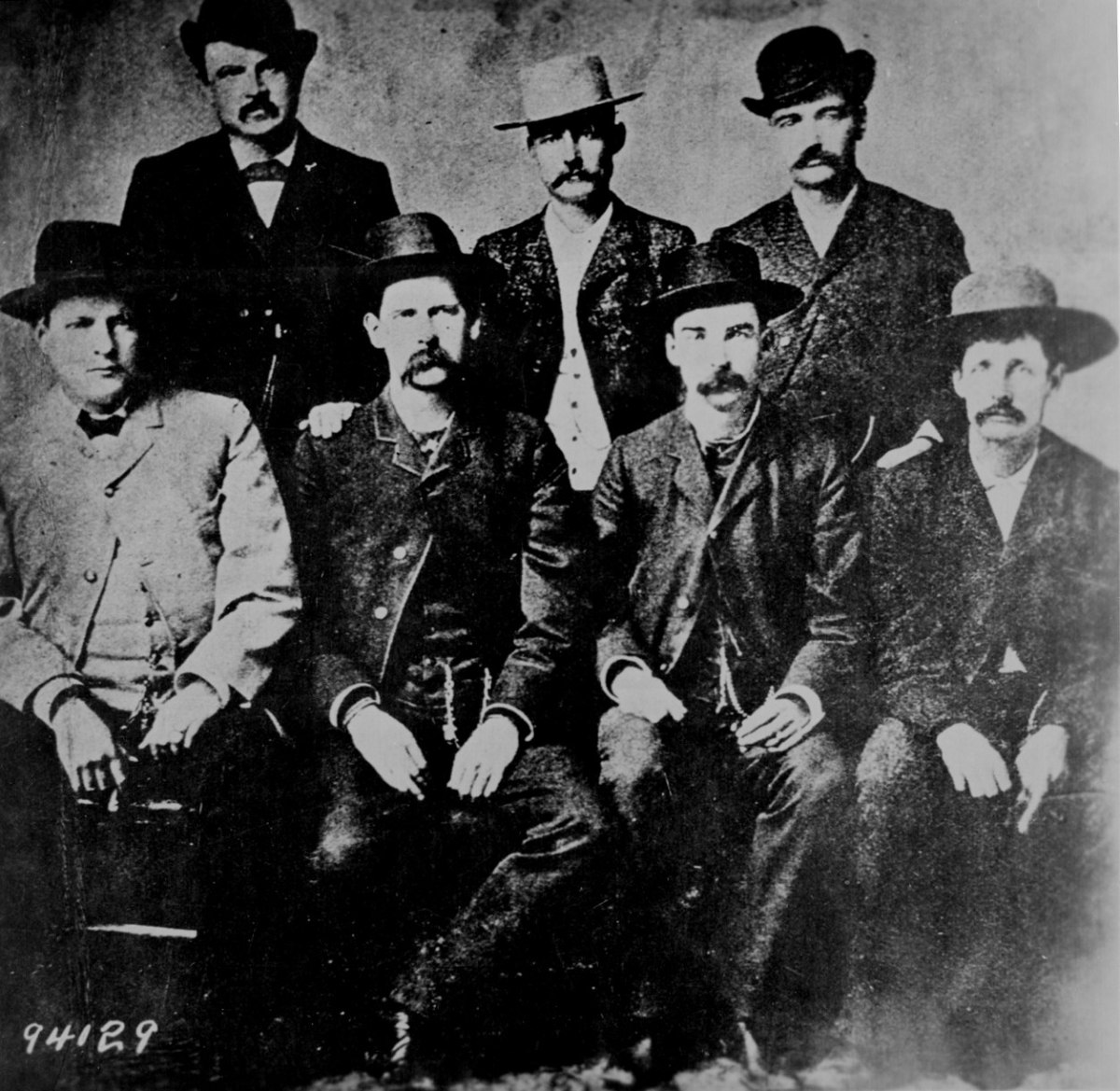 Wyatt Earp, a sheriff, was proclaimed the greatest gunfighter of all time.The "Dodge City Peace Commission" June 1883. From left to right: Standing: W.H. Harris, Luke Short, Bat Masterson; Seated: Charlie Bassett, Wyatt Earp, Frank McLain and Neal Br