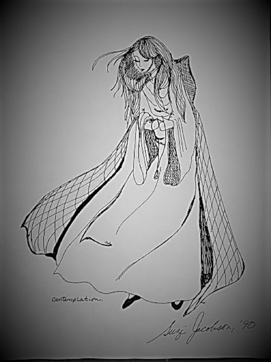 "Contemplation" line drawing by the author, 1990