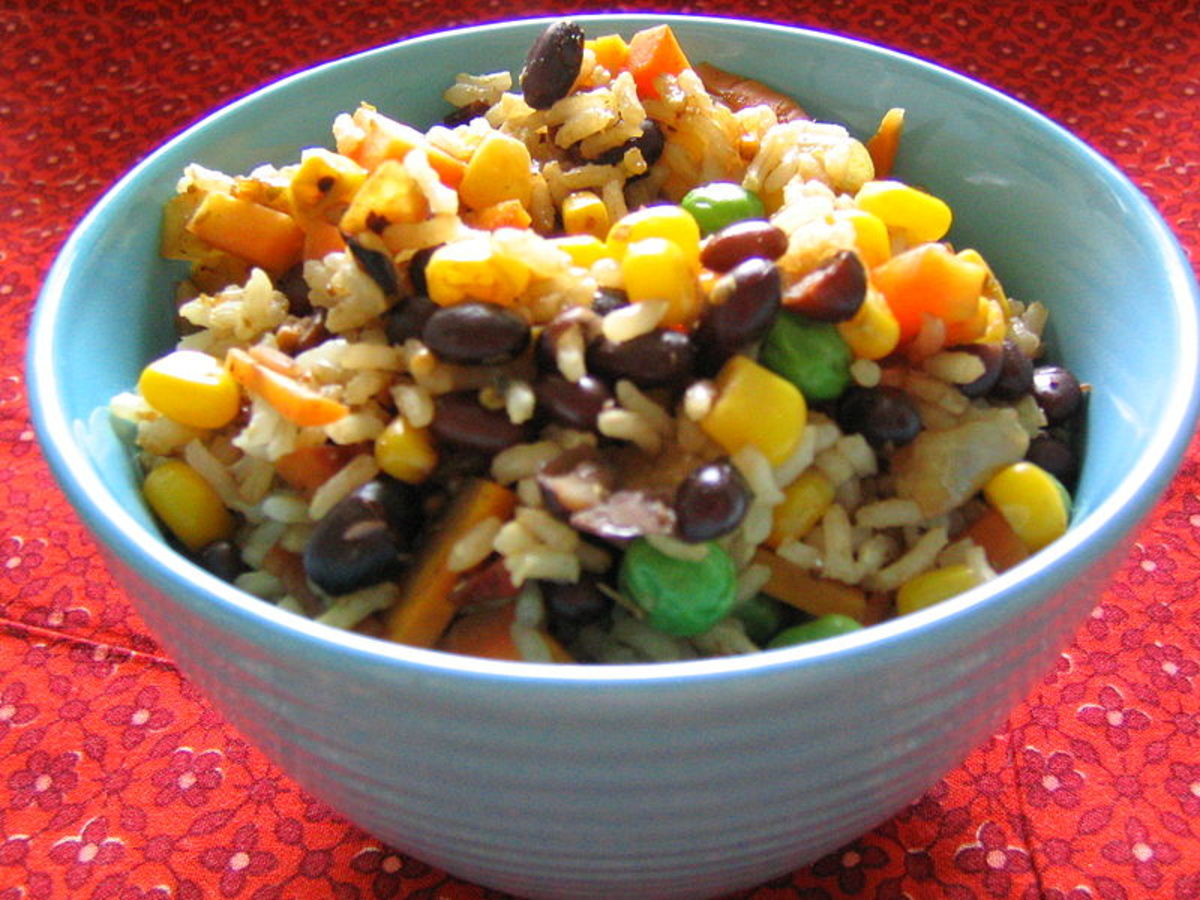 Rainbow Rice and Beans- an excellent dish that adds much needed protein to the vegan diet.