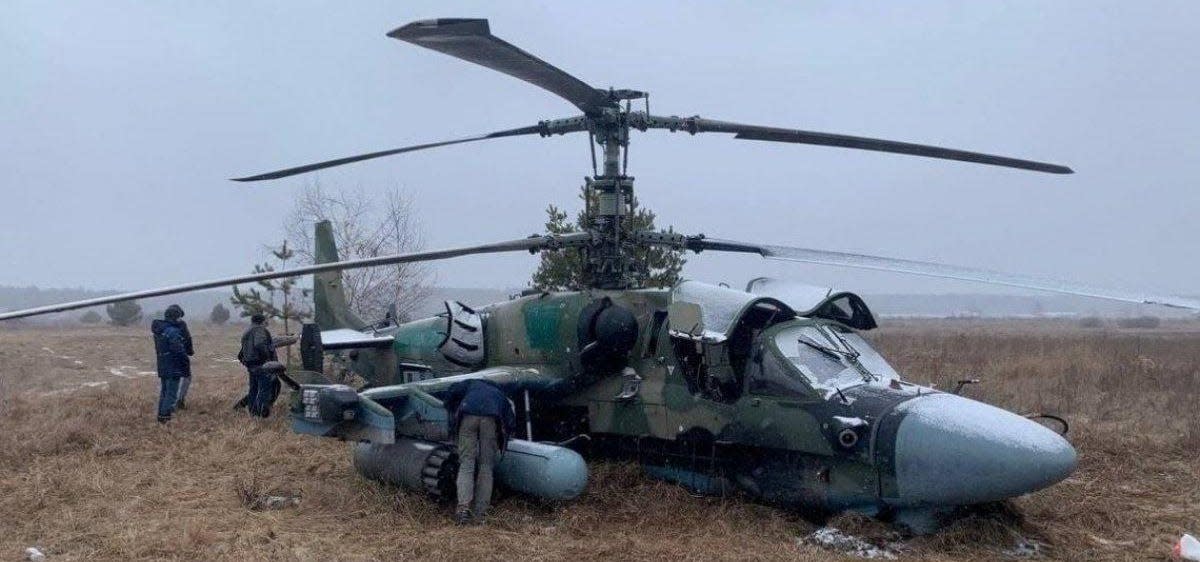 A Russian Ka-52 helicopter shot down in Ukraine: losses have been high and Russian employment of their helicopters has failed to deliver decisive results. Helicopters, like tanks, are not obsolete but face more risks.