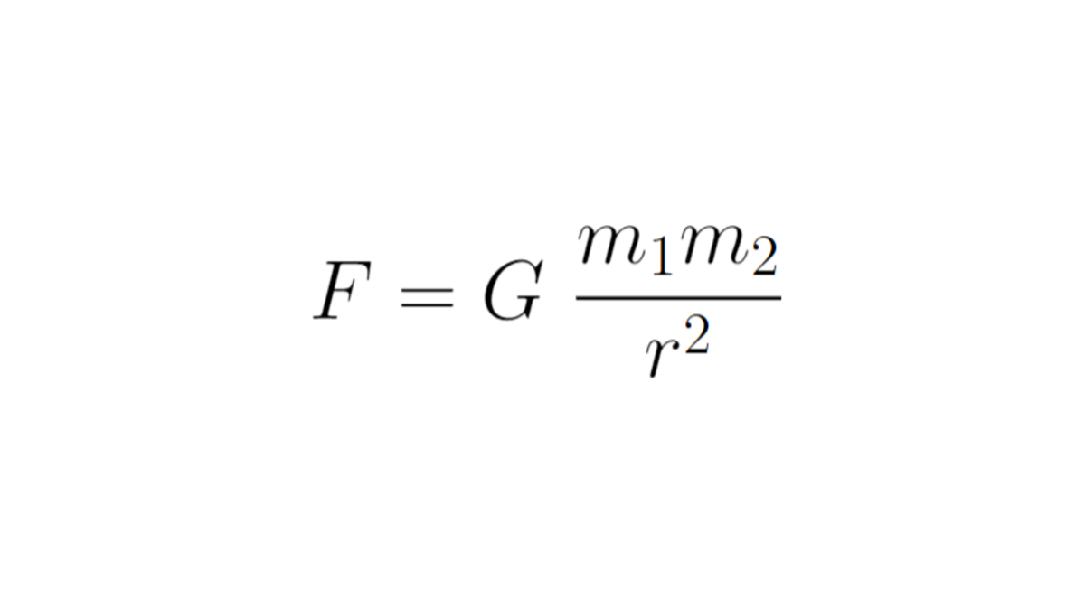 Mathematical expression of Newton's law of gravitation.