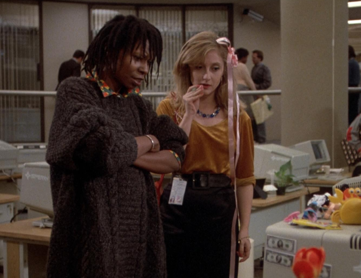 Just before their co-workers baby shower, Terry (Whoopi Goldberg) and Cynthia (Carol Kane) try to decide if their boss is testing Terry