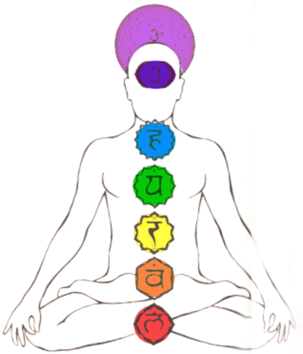 Positioning of the seven major chakras.