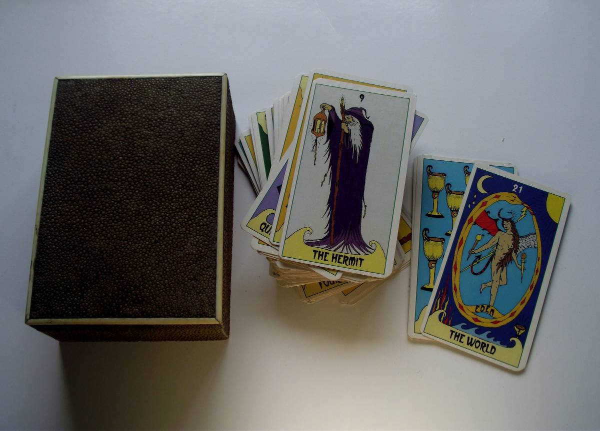 Tarot cards and a storage box.