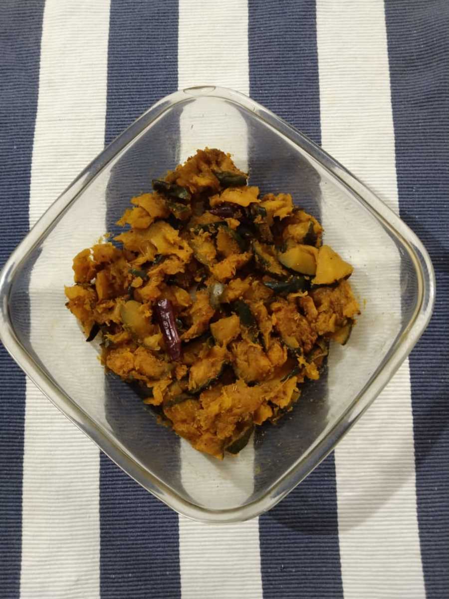 Recipe of Pumpkin Dry Vegetable - Indian Style - Microwave Version