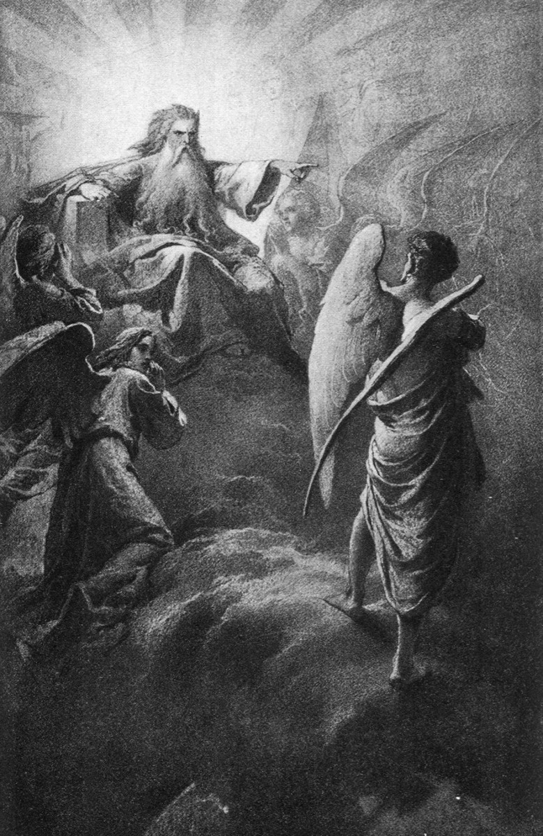Depiction of Lucifer before God