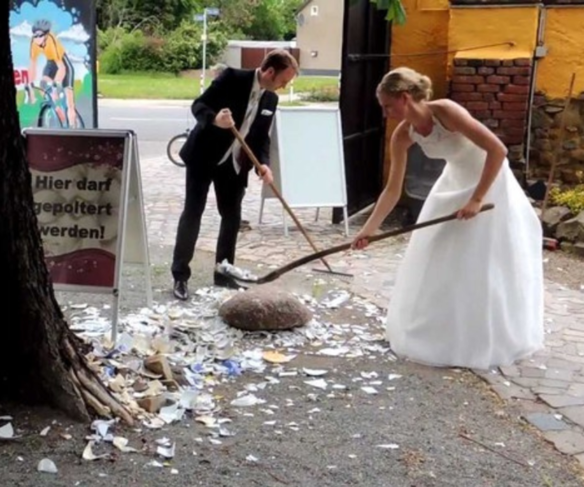 Breaking Dishes before a wedding in Germany