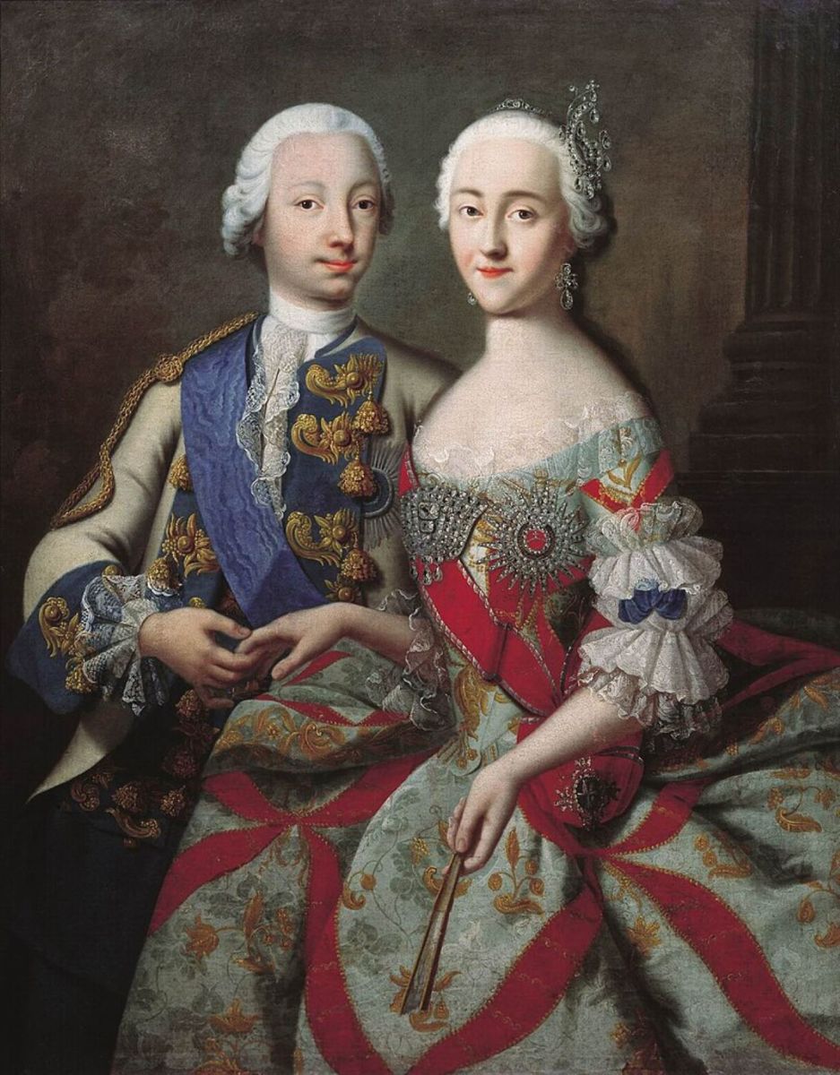 Tsar Paul I's parents. Peter III was overthrown in a coup, probably masterminded by his wife who proclaimed herself Catherine II, better known as Catherine the Great.