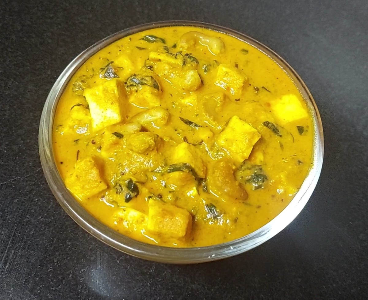 Satvik Paneer Kaju Methi Curry (Paneer Cashew Fenugreek Leaves Curry)