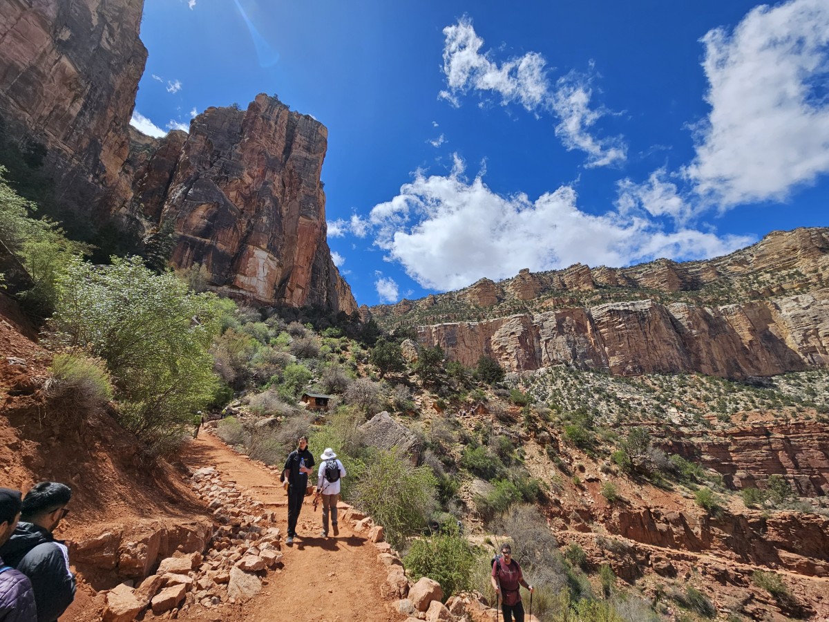 Hiking into the Grand Canyon on Opening Day of the Bright Angel Trail