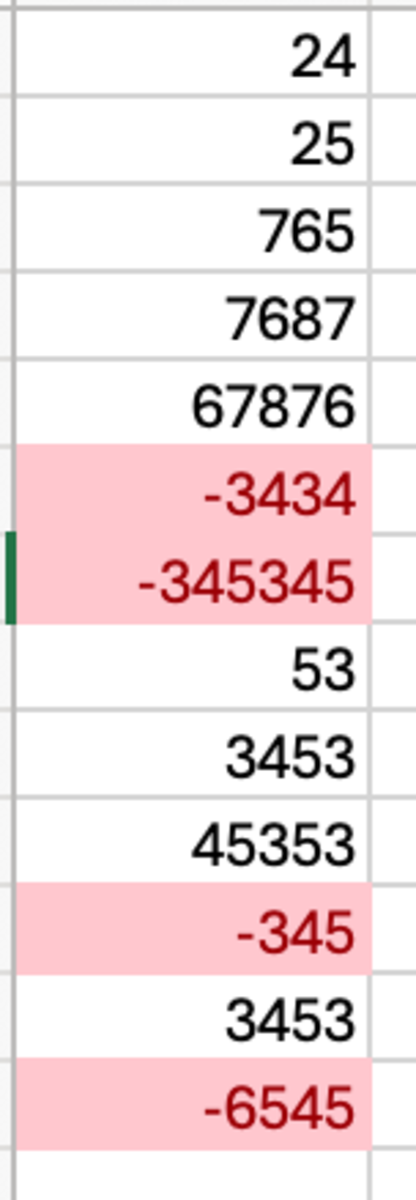 Negative numbers are highlighted