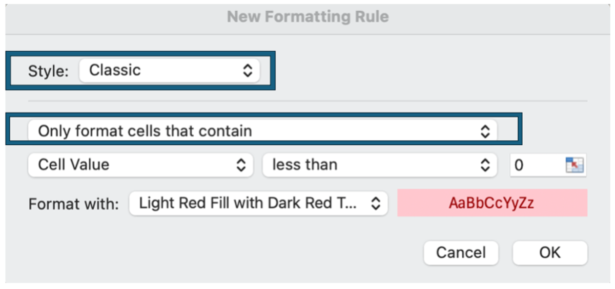 Select Formatting Options