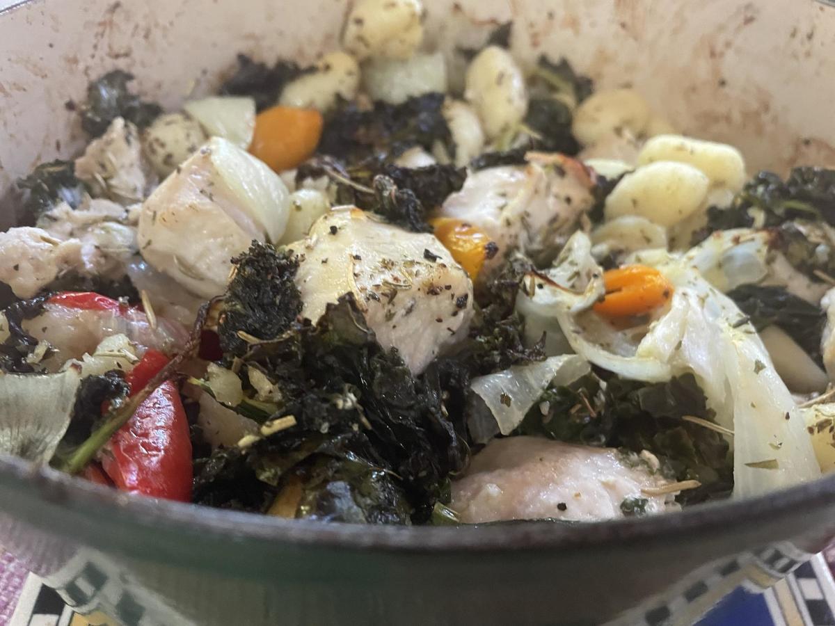 Baked Chicken with Gnocchi and Vegetables and Perfumed by Herbes de Provence Recipe