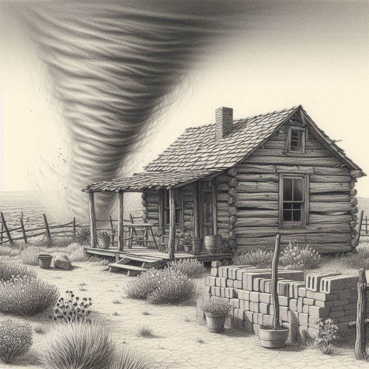 A twister shakes the house.