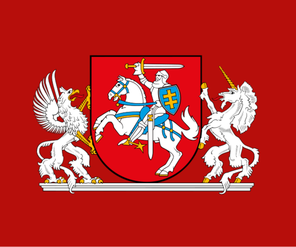 The flag of the president of Lithuania contain two mythological creatures, a griffin and unicorn. A unicorn is a horse with horn of its forehead while griffin is a half lion and half eagle creature. The flag of the president of Lithuania contain two mythological creatures, a griffin and unicorn. A unicorn is a horse with horn of its forehead while griffin is a half lion and half eagle creature.