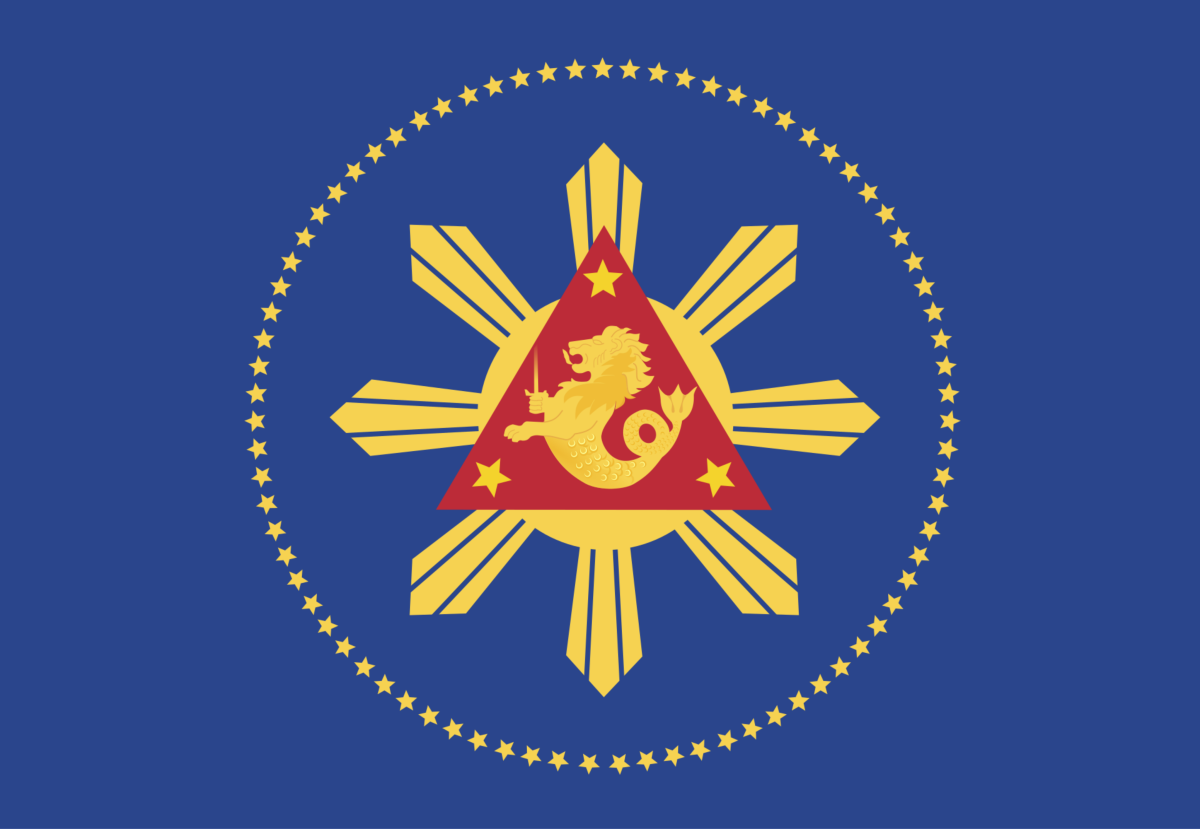 Flag of the president of the Philippines. This color is depicted with sea-lion or morse, a half lion and a half fish legendary creature. Flag of the president of the Philippines. This color is depicted with sea-lion or morse, a half lion and a half fish legendary creature.