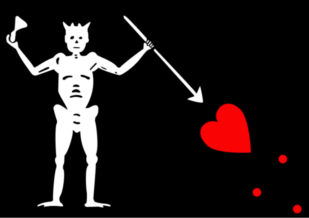 Flag of the pirate Edward Teach or Blackbeard. It featured either the Devil or the Death (Grim Reaper). Flag of the pirate Edward Teach or Blackbeard. It featured either the Devil or the Death (Grim Reaper).