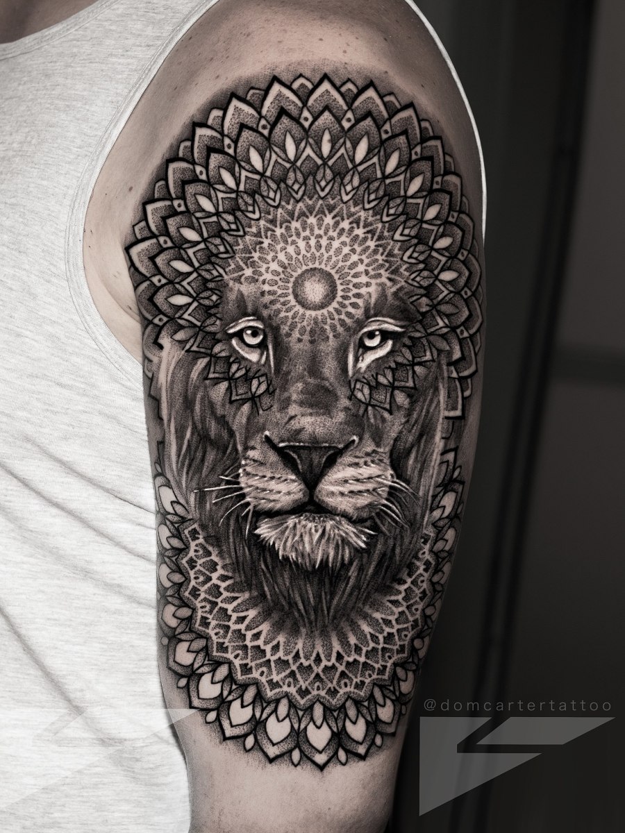 Lion Tattoo with Floral Accents