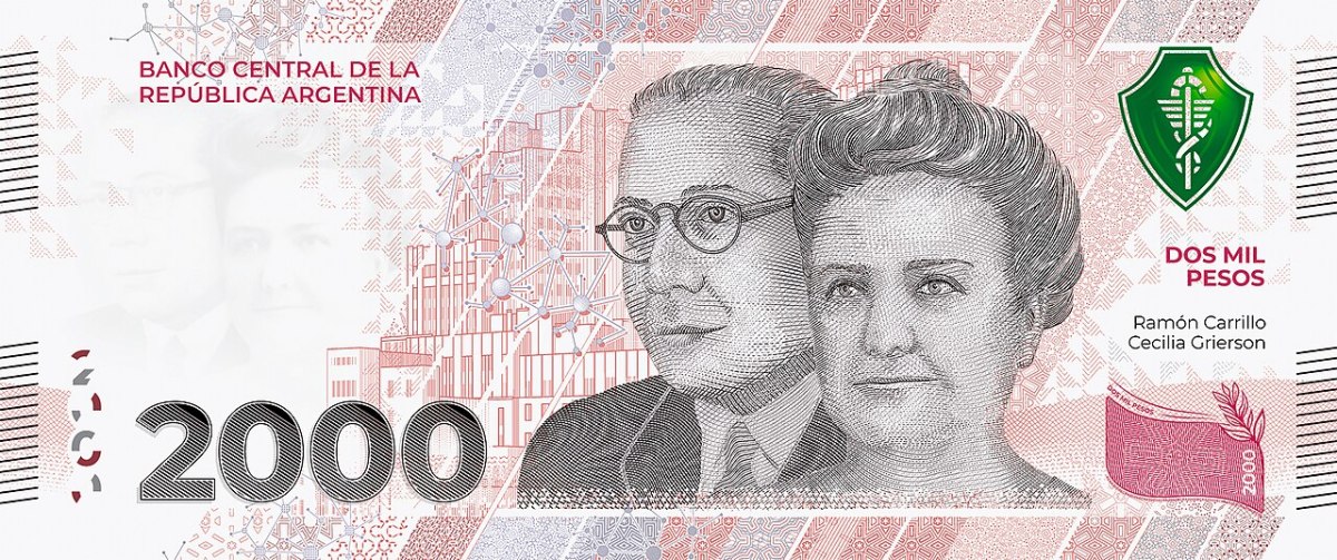 The Argentine bill features the image of Ramón Carrillo and Cecilia Grierson. Ramon was a famous surgeon.