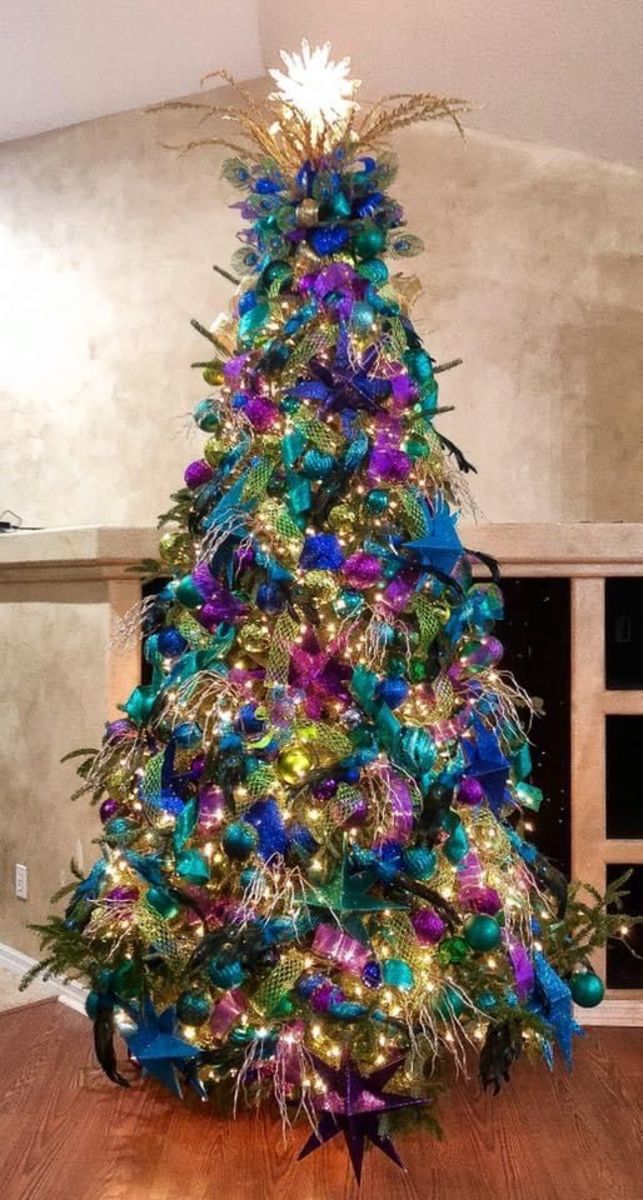 Vibrant Peacock-Themed Christmas Tree: A Unique Twist on Traditional Decor