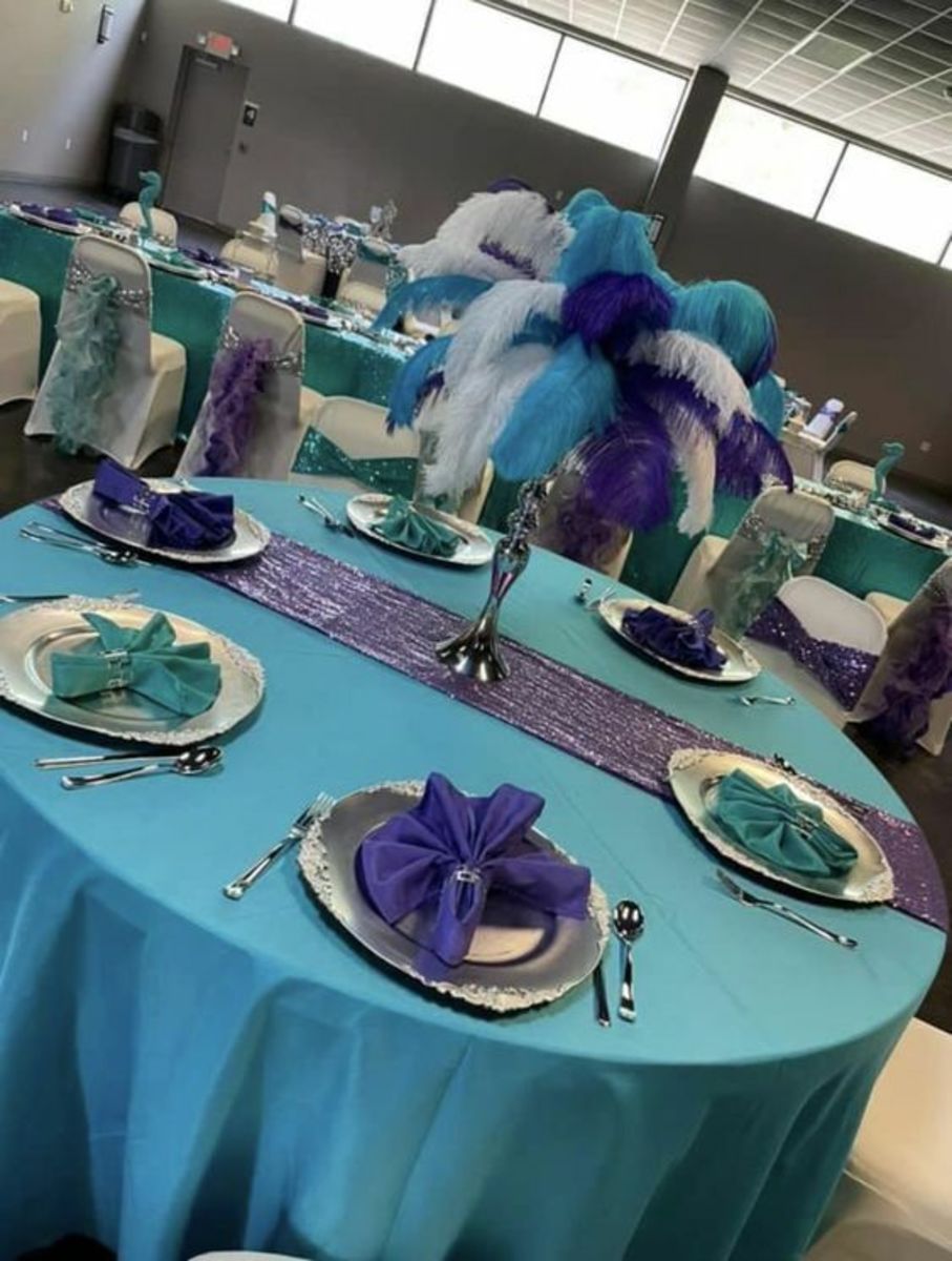 purple and blue wedding centerpieces