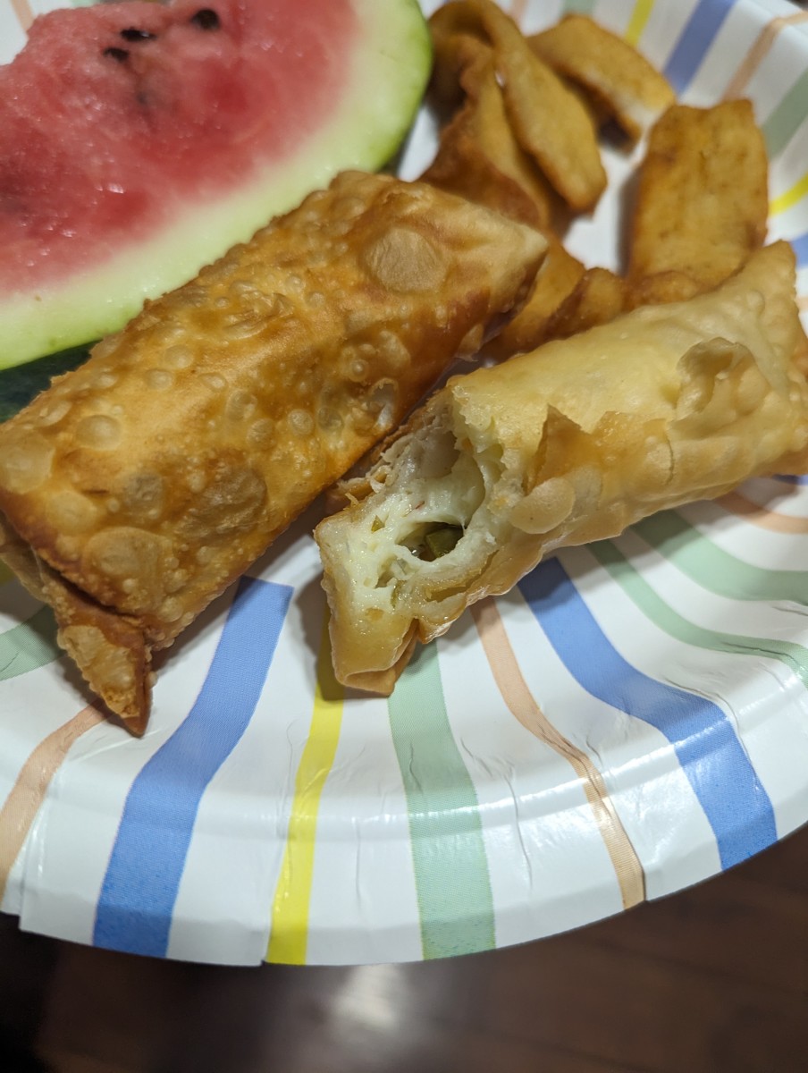Egg Roll Wraps Filled with Cheese and Pickle Spear