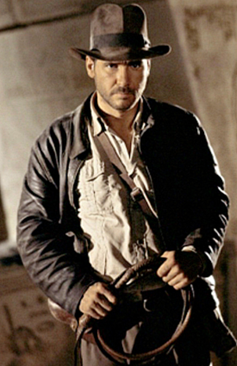 Indiana Jones, complete with his trademark leather jacket, fedora hat and bullwhip