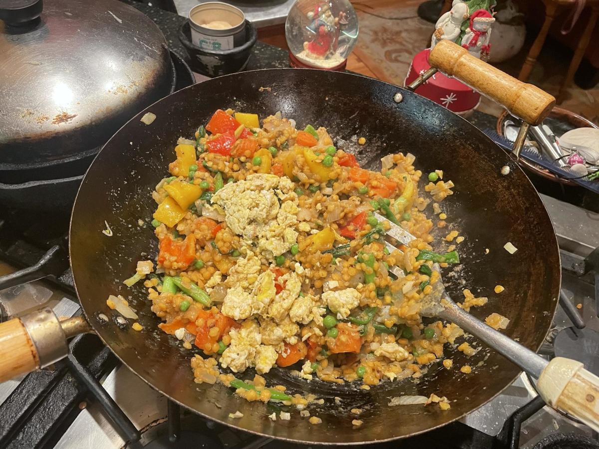 Fried Lentils With Vegetables and Egg Recipe - Delishably