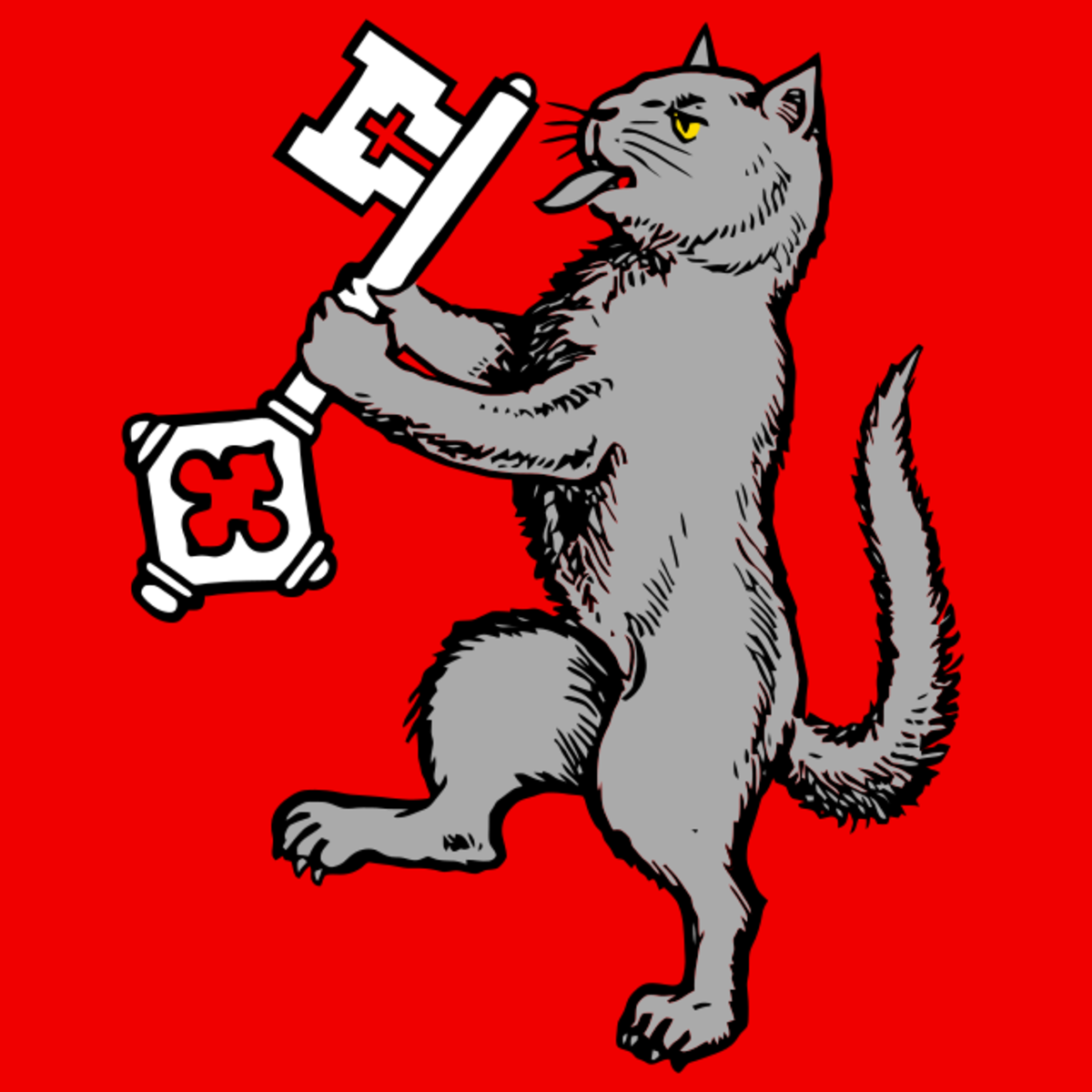 The flag of municipality of Ropraz, Broye-Vully, Vaud, Switzerland bears a gray domestic cat. The flag of municipality of Ropraz, Broye-Vully, Vaud, Switzerland bears a gray domestic cat.