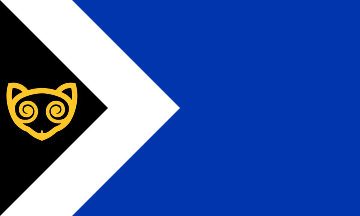 A finalist in a competition for flag design for Caithness, a county in Scotland. It featured a domesticated cat. A finalist in a competition for flag design for Caithness, a county in Scotland. It featured a domesticated cat.