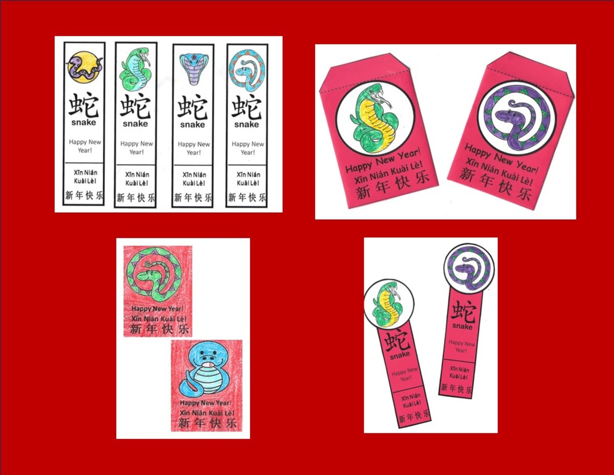 Printable Envelopes and Bookmarks for Year of the Snake, Chinese New Year